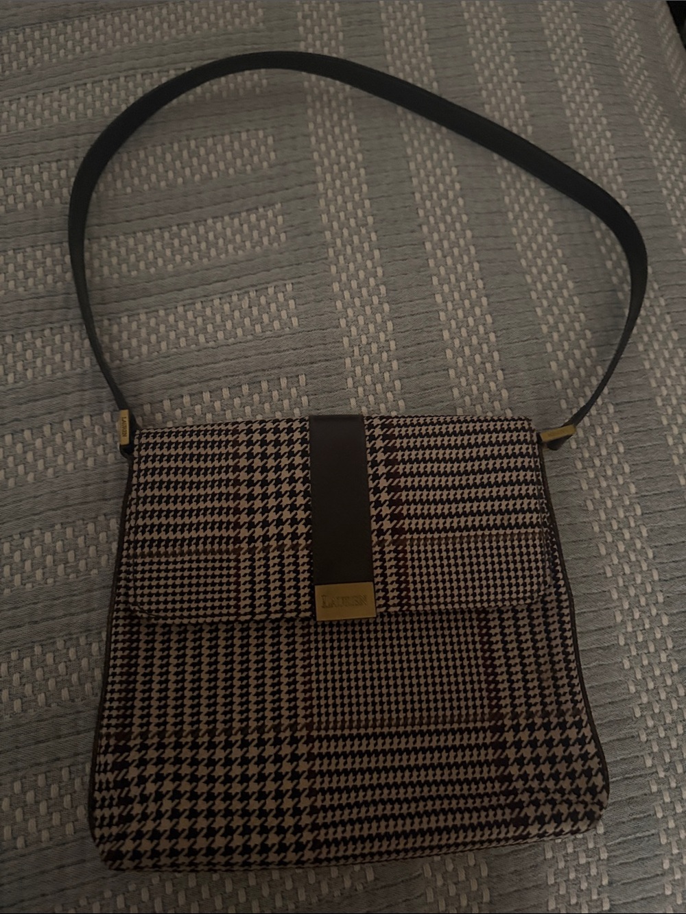 Lauren Ralph Lauren Plaid Houndstooth Shoulder Bag - Black and Brown